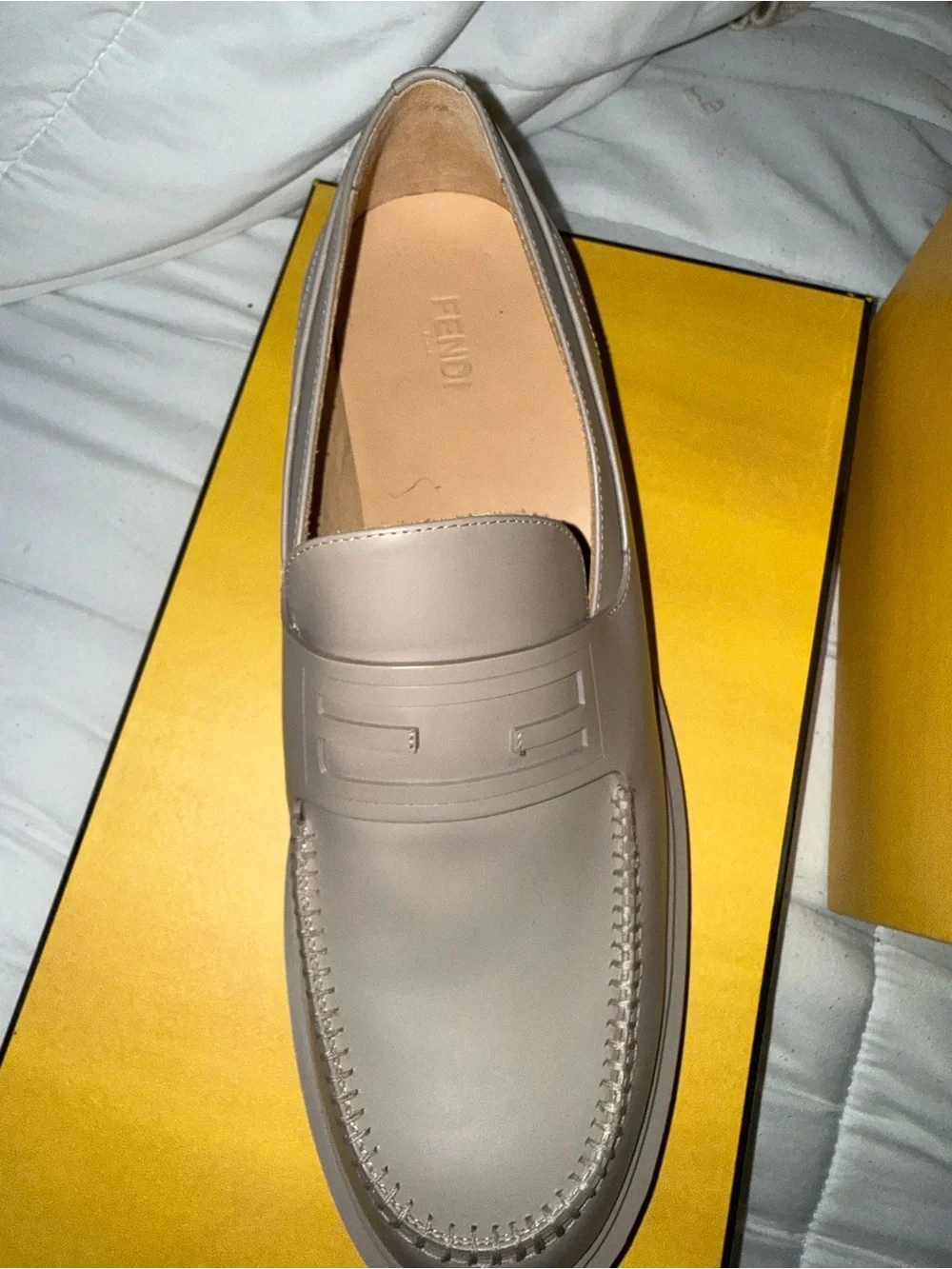 Fendi Men’s Taupe-Beige Leather Slip-On Loafers